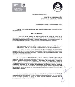 Este es el oficio de la Apicoat en donde declara inexistencia de información respecto a Oceanografía, violando la Ley Federal de Acceso a la Información, contra un solicitante particular.