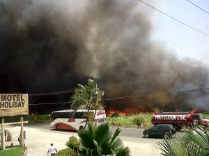 Bomberos y protección Civil están intentando apagar el fuego, cierra el paso vehicular en carretera transísmica.