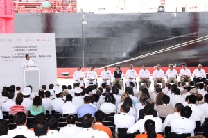 En el abanderamiento de los dos nuevos buques tanques de Pemex Refinación.