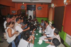 En la rueda de prensa, esta mañana.