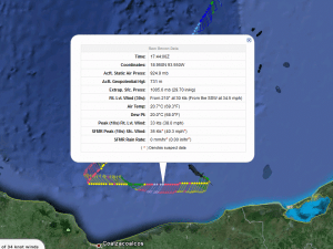 Estos son los resultados de precisión del norte frente a Coatzacoalcos, según el poderoso avión Cazahuracanes de EUA. (Foto CONAGUA).