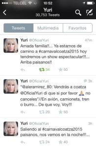En redes sociales, la cantante Yuri confirma que vendrá a Coatzacoalcos esta noche.