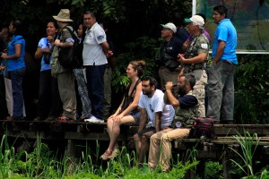 Un público asistente disfrutó y aplaudió la liberación de las guacamayas en Nanciyaga. (Foto Sergio Balandrano)