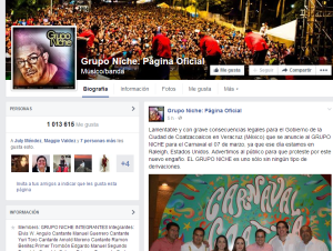 Fan page en Facebook del Grupo Niche donde desmiente al Ayuntamiento de Coatzacoalcos.