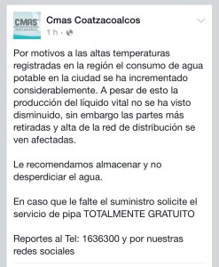 Comunicado de la CMAS publicado en su página de Facebook.