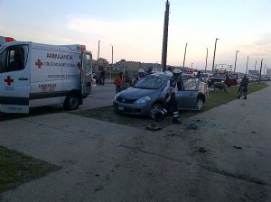 La unidad Tiida quedó en pleno arriate.