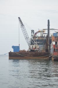 Utilizan grúas y una excavadora 'mano de chango' para transportar las mega-piezas de gran tonelaje.