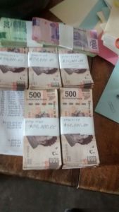 Estas son las fajas de billetes que le entregaron al sobrino de los Guízar Valladares. Los ganaderos le sacaron una foto antes.