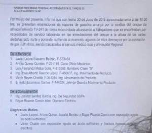 Parte informativa médica de PEMEX, sobre el accidente en Refinería Minatitlán.