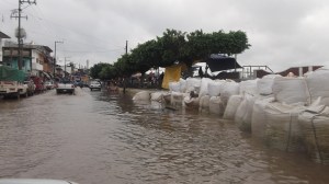 El agua se filtra a través de los mega-costales.