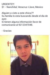 Uno de los muchachos plagiados; era reportado desaparecido en redes sociales.